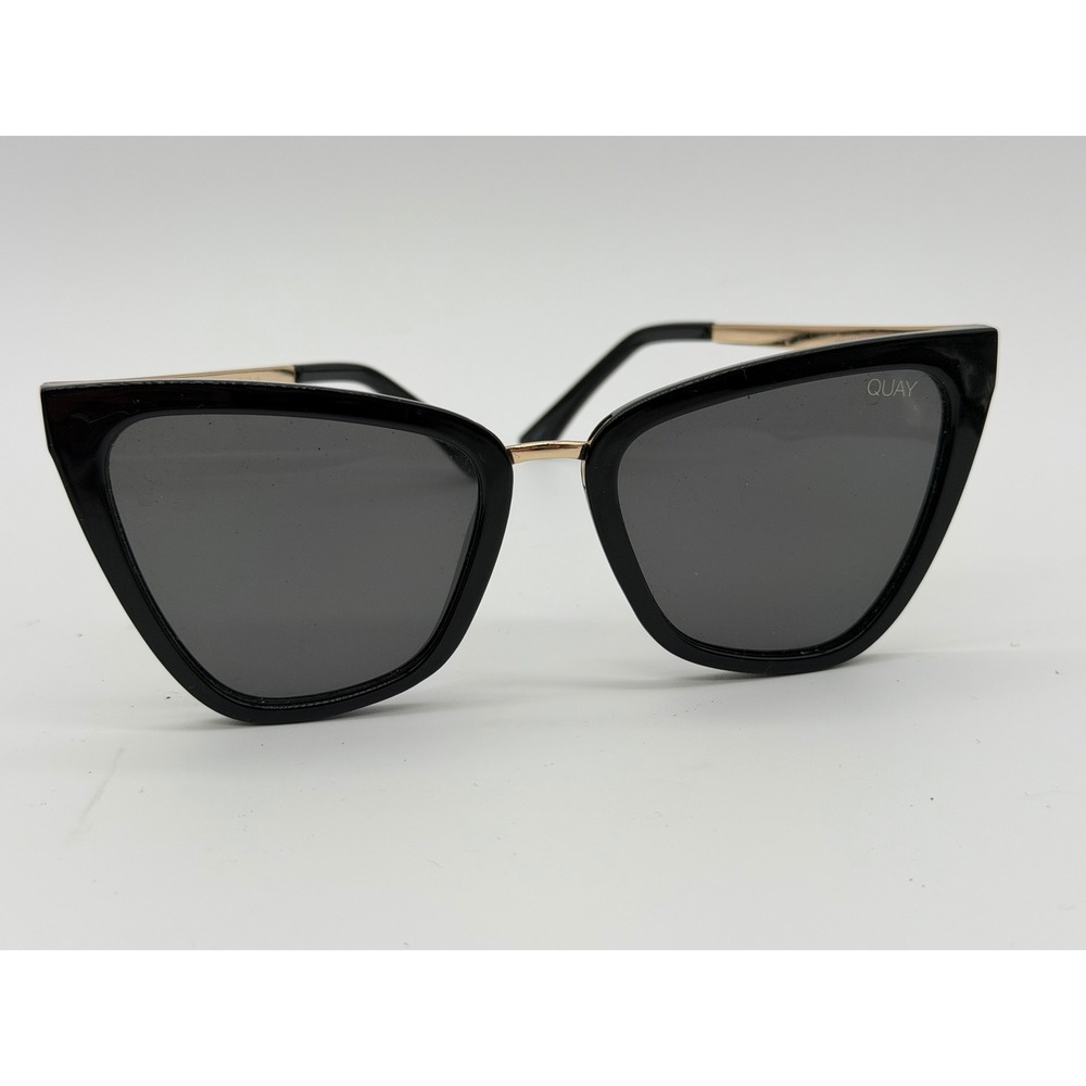 Quay Australia Reina Black Gold Oversized Cat Eye Sunglasses 125